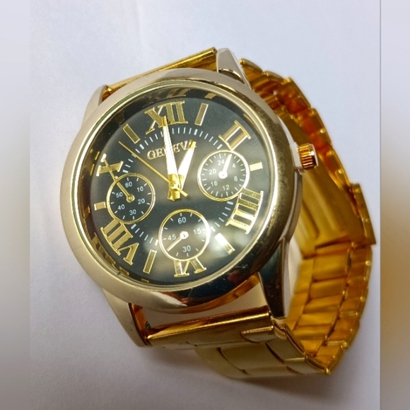 Quartz Wristwatch 1pc Men's Classic Gold Steel Strap Sports Business - Picture 1 of 5